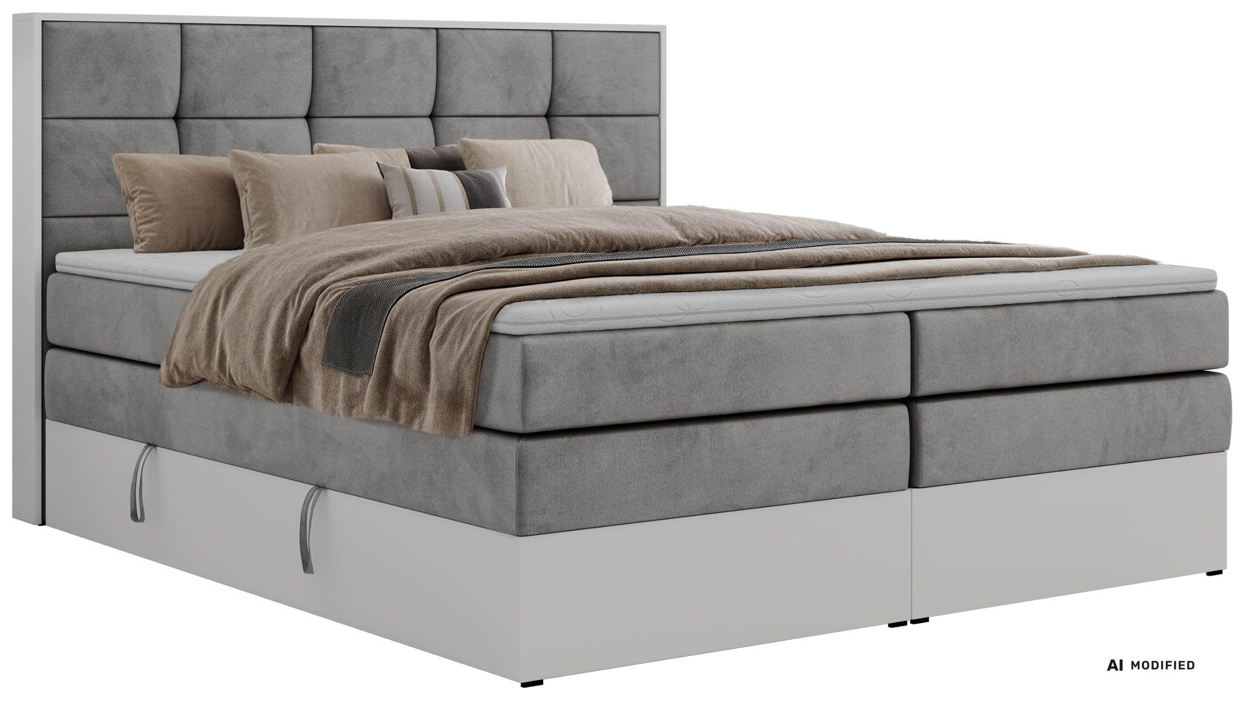 BOXSPRINGBETT ALVIT KING 200/200 - Hellgrau Velvet - Topper T25 - H4 - Hellgrau/Schwarz, Kunststoff/Textil (200/200cm) - MKS