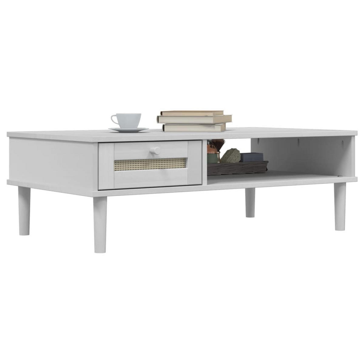 COUCHTISCH SENJA Rattan-Optik Weiß 100x55x33 cm Kiefernholz - Weiß, Holz (100/1/33cm) - furnicato