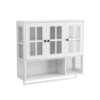 KÜCHENOBERSCHRANK 88x26x82.5 cm in Weiß aus Sicherheitsglas mit geriffeltem Glas & Handtuchstange - Weiß, Holzwerkstoff (88/82.5/26cm) - Modfu