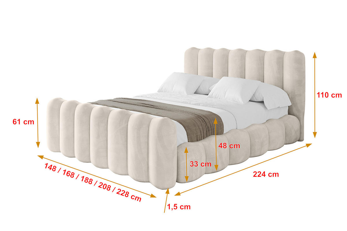 POLSTERBETT mit Bettkasten, Fußteil und Lattenrost, Bett mit Matratze H3/H4 - SORA-Z 120x200 Beige - Beige, Holzwerkstoff/Textil (120/200cm) - ALTDECOR