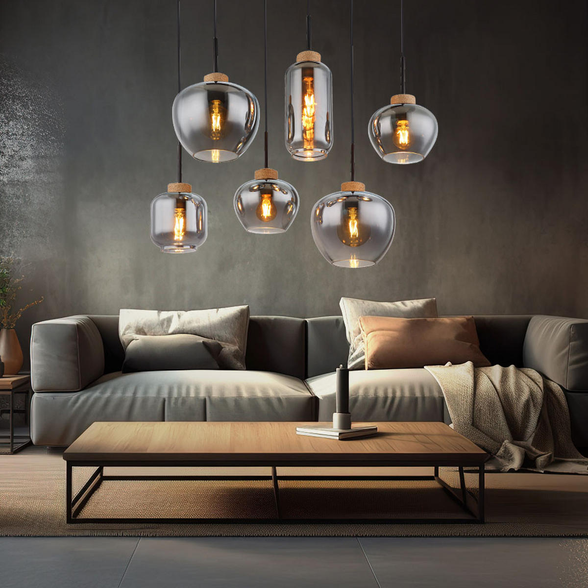 LED HÄNGELEUCHTE Metall Grau Rauchglas - Grau, Glas (80/40/120cm) - Globo Lighting