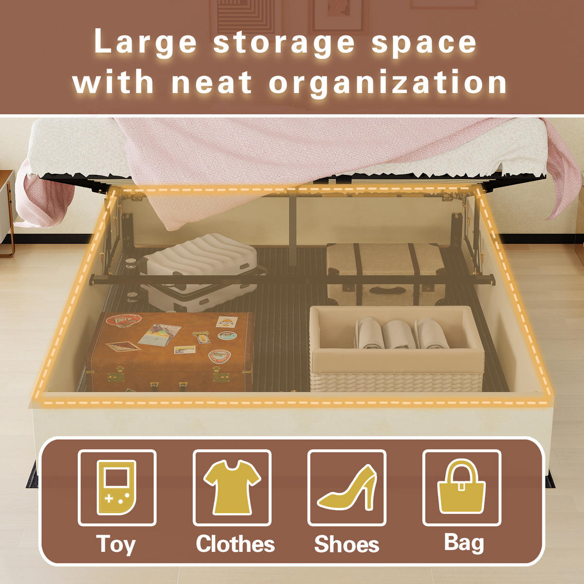 STAURAUMBETT 160/200 cm DE-35414 mit Gaslift Beige - Beige, Metall (160/200cm) - ComfortXL