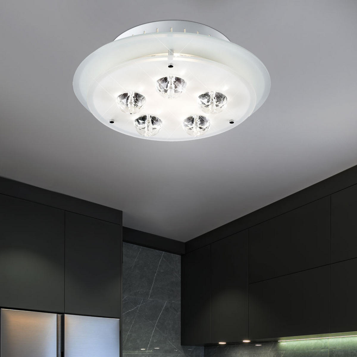 DECKENLEUCHTE Metall Kristalloptik Weiß - Weiß, Glas (33/33/12cm) - Esto