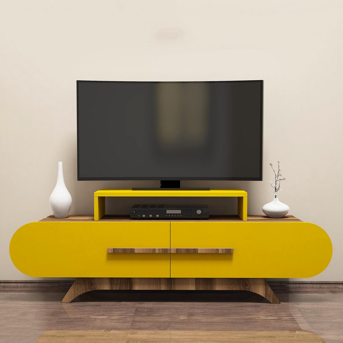 TV-MÖBEL Rose Nussbaum-Gelb - Gelb/Nussbaumfarben, Holzwerkstoff (145/49/36cm) - Habitat Garten