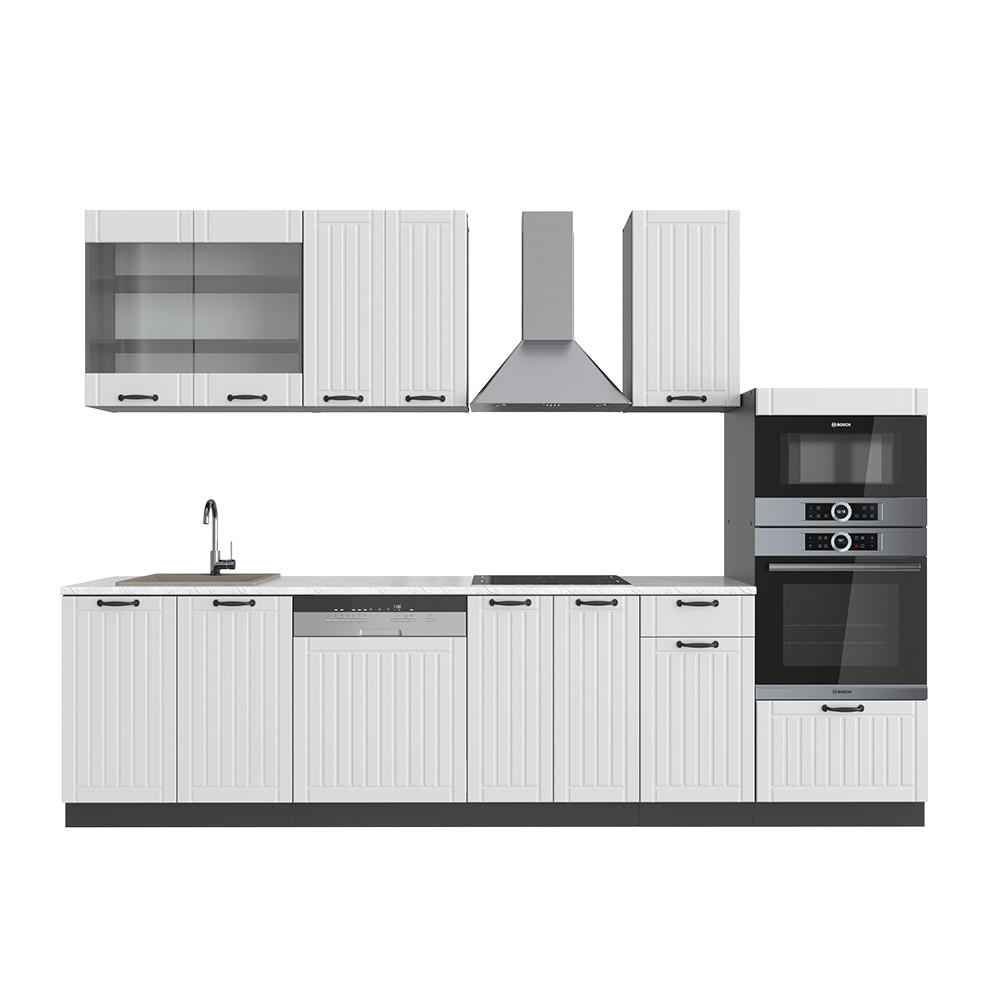 KÜCHENZEILE Fame-Line Weiß Landhaus/Anthrazit 300 cm mit Hochschrank AP Marmor - Anthrazit/Creme, Holzwerkstoff (300/81.6/60cm) - Vicco
