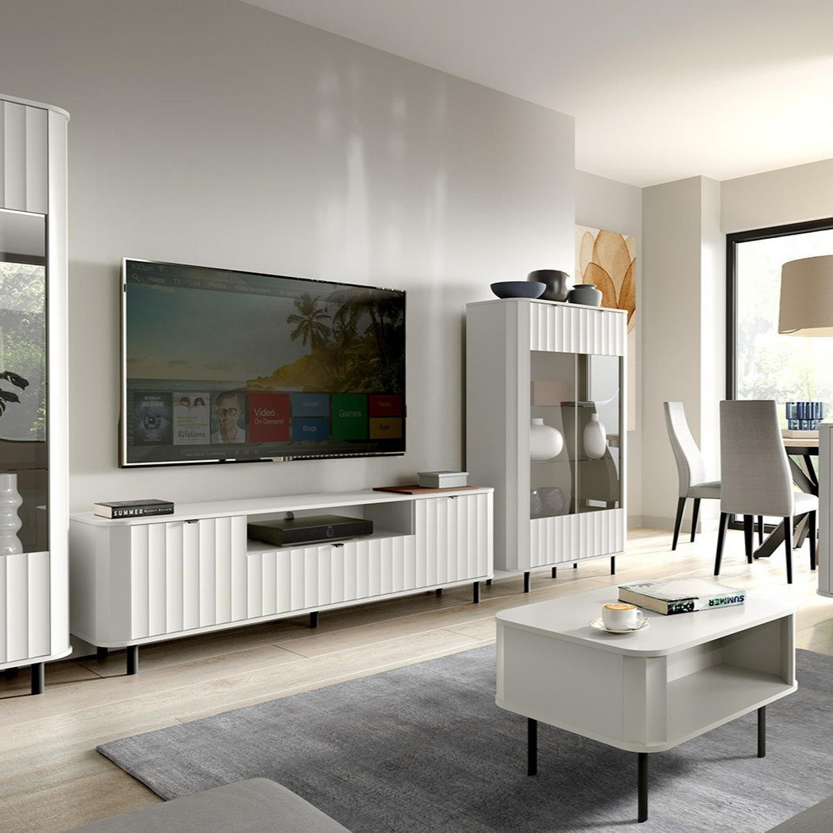 LOWBOARD MODERNO 196/57/40,5 cm, Weiß - Weiß, Holzwerkstoff (196/57/40.5cm) - MASSENO