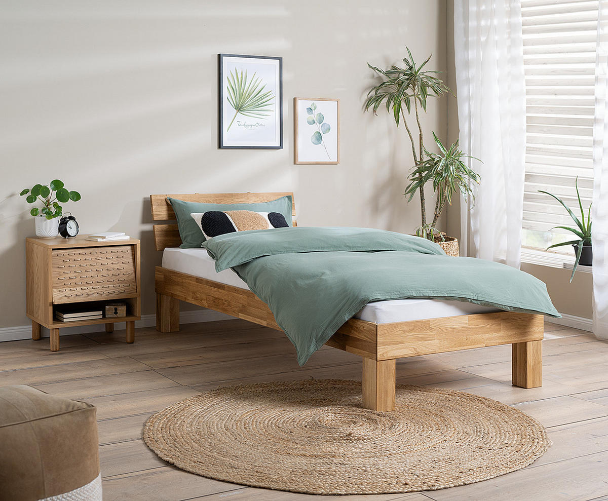 MASSIVHOLZBETT - Braun - Eichefarben, Holz (90/200cm) - home24