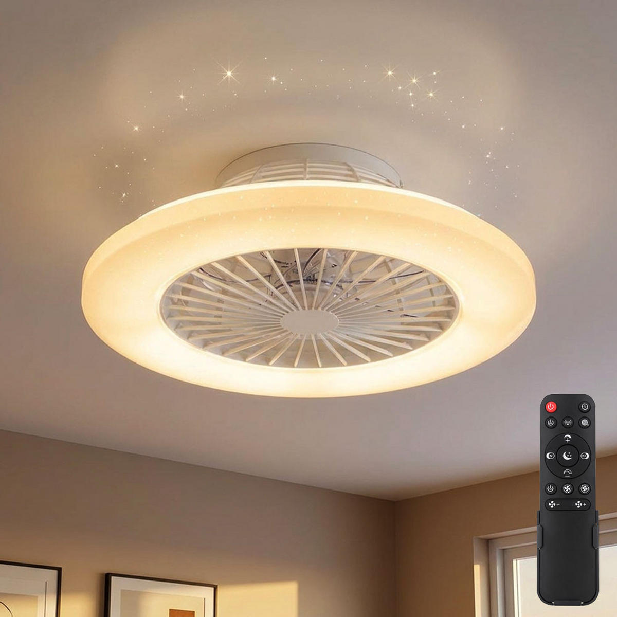 LED DECKENLEUCHTE TRAVO Weiß mit Ventilator - Weiß, Metall (50/50/17.5cm) - Globo Lighting