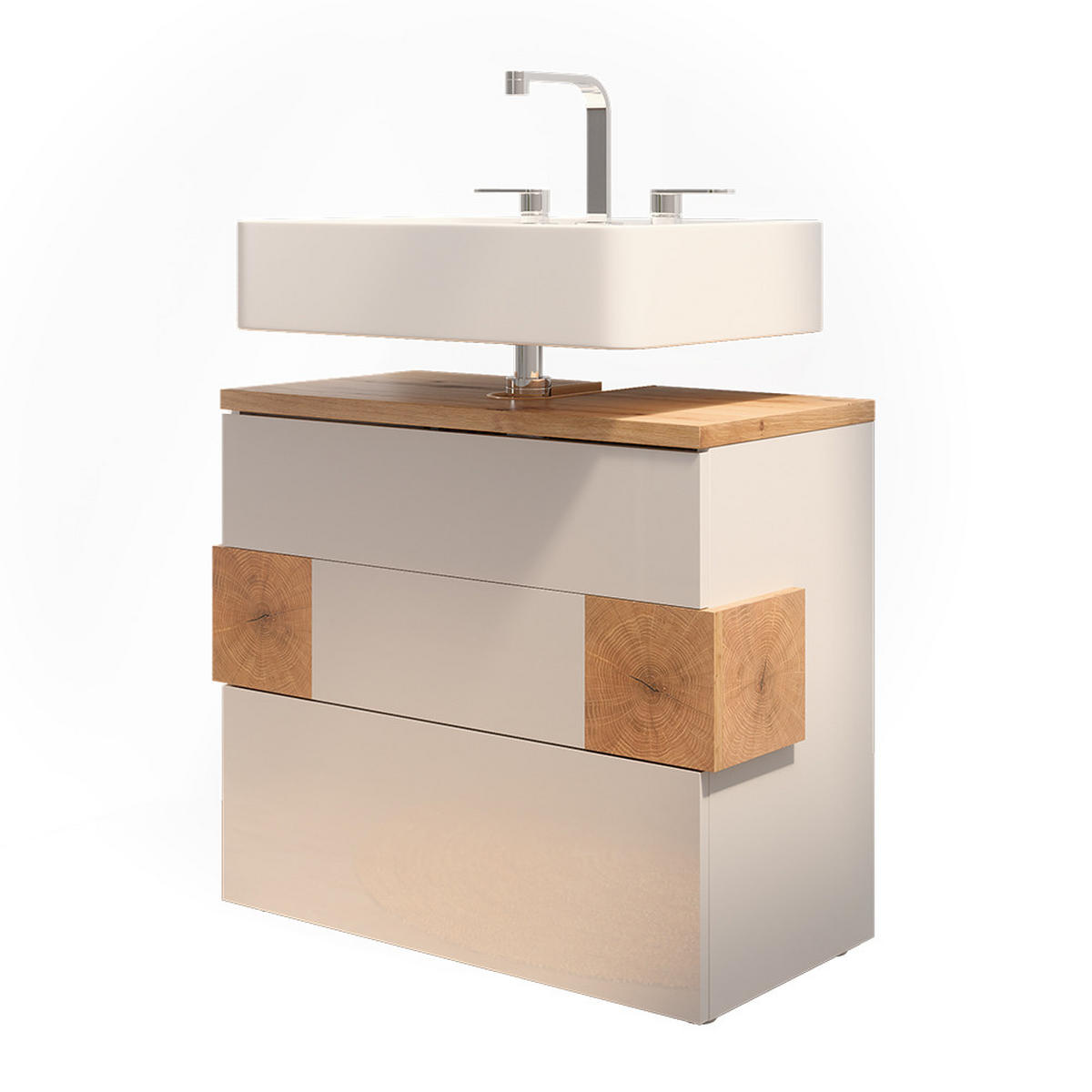 WASCHBECKENUNTERSCHRANK Eden Weiß 70 x 64.5 cm mit 2 Schubladen - Weiß/Eiche Artisan, Holzwerkstoff (70/64.5/37cm) - Vicco