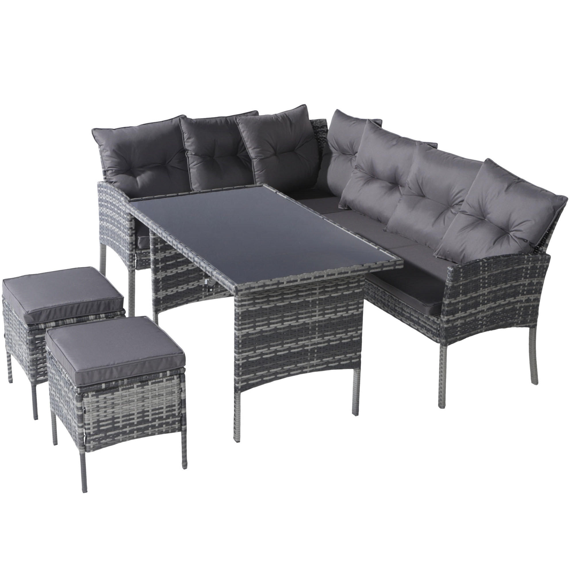 GARTENMÖBELSET 195x144x95cm grau aus Rattan und Stahl, waschbar - Grau, Metall - Modfu
