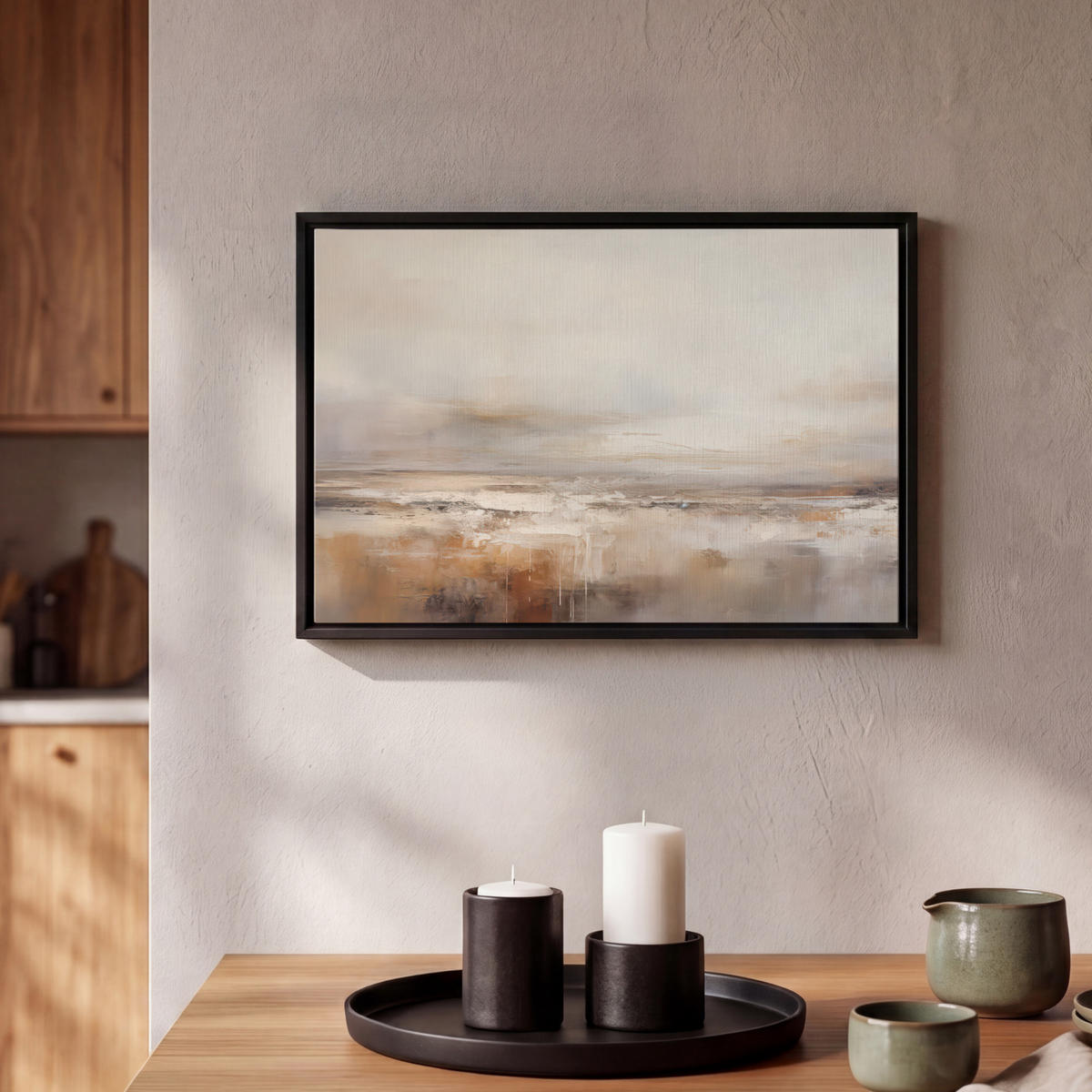 LEINWAND Bilder mit Rahmen - Kunst - Industriell - Grau - Braun - Abstrakt - 30x20 - Sandfarben, Textil (30/20cm) - MuchoWow