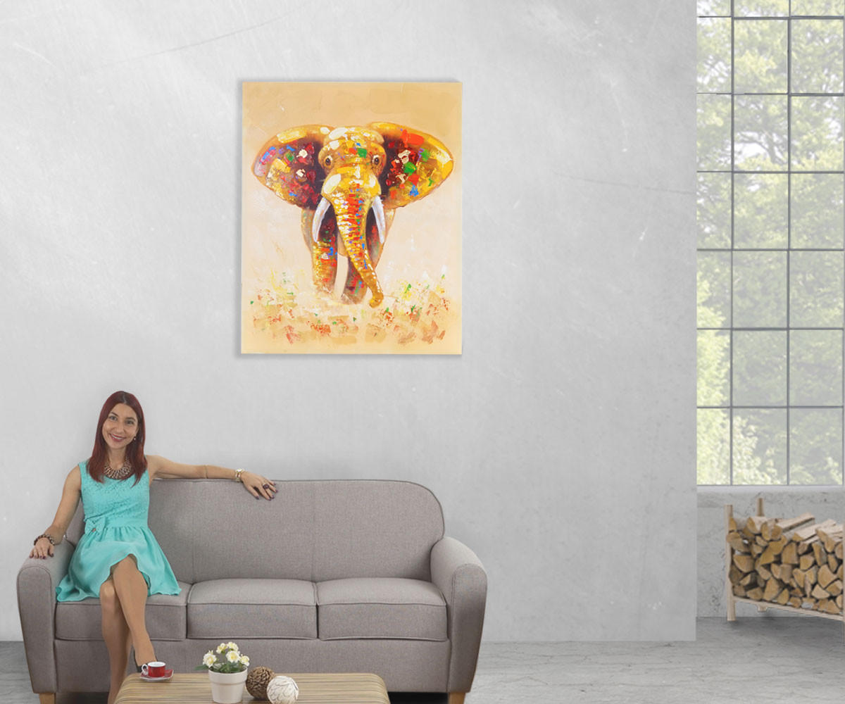 ÖLGEMÄLDE ELEFANT HANDGEMALT Mehrfarbig - Multicolor, Textil (80/100cm) - MCW