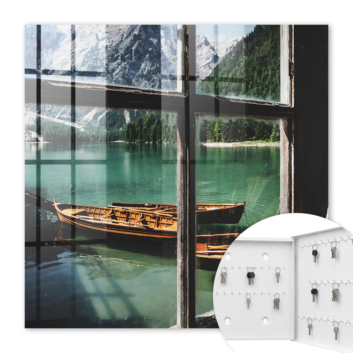 SCHLÜSSELBOX Weiß 30x30 cm – Türöffnung nach rechts - Bergsee - Türkis, Metall (30/30/5cm) - TULUP