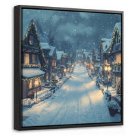 LEINWAND Bilder mit Rahmen - Weihnachtsdorf - Weihnachten - Schnee - Winter - 20x20 - Dunkelblau, Textil (20/20cm) - MuchoWow