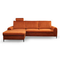 ECKSOFA VERONA L-S Braun Velours-Stoff mit Schlaffunktion - Braun, Holz (251/164cm) - MASSENO