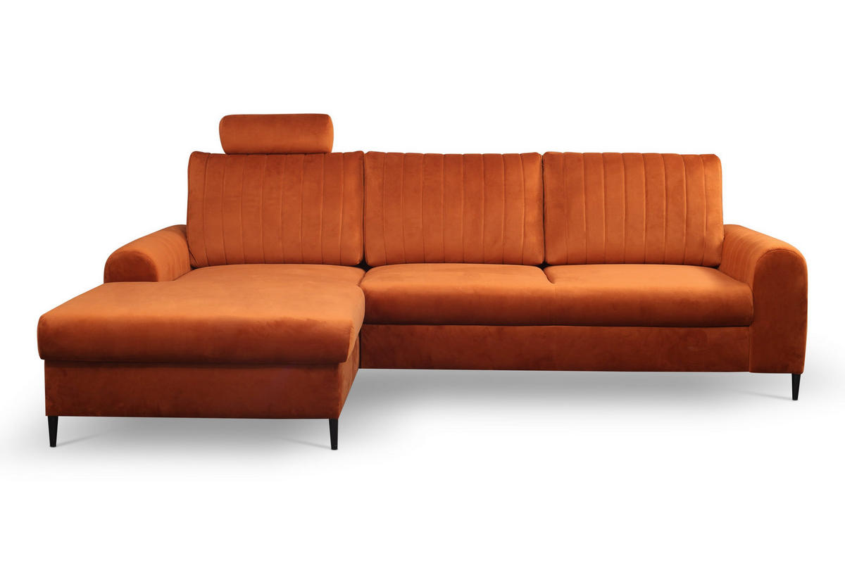 ECKSOFA VERONA L-S Braun Velours-Stoff mit Schlaffunktion - Braun, Holz (251/164cm) - MASSENO