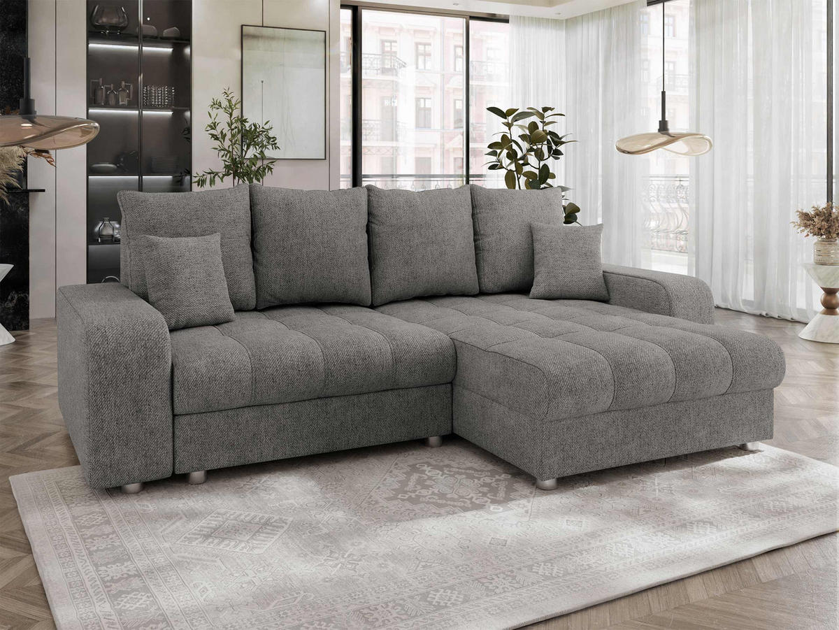 ECKSOFA Kronos - Dunkelgrau/Silberfarben, Holz/Textil (250/166cm) - MIRJAN24