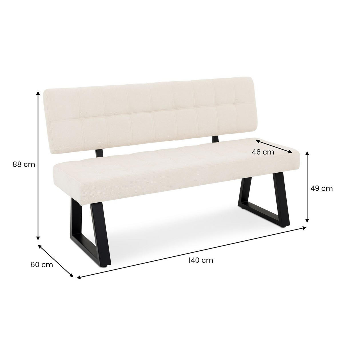ESSZIMMERBANK KLUPA cremeweiß - Creme, Metall (140/88/60cm) - IDIMEX