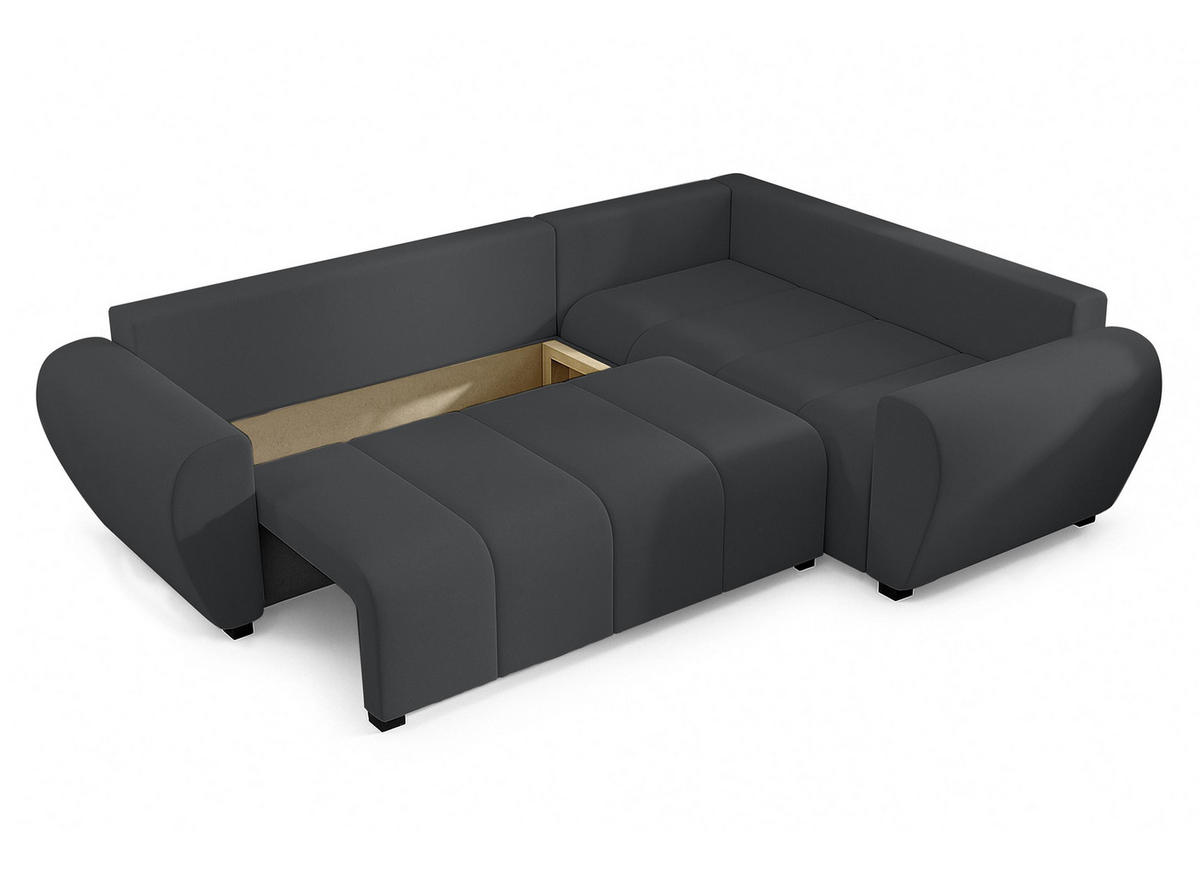 ECKSOFA L Form Malatya MAX Dunkelgrau 246/145/82 cm stilvolle mit Schlaffunktion R - Dunkelgrau/Schwarz, Kunststoff/Textil (235/175cm) - AX Living