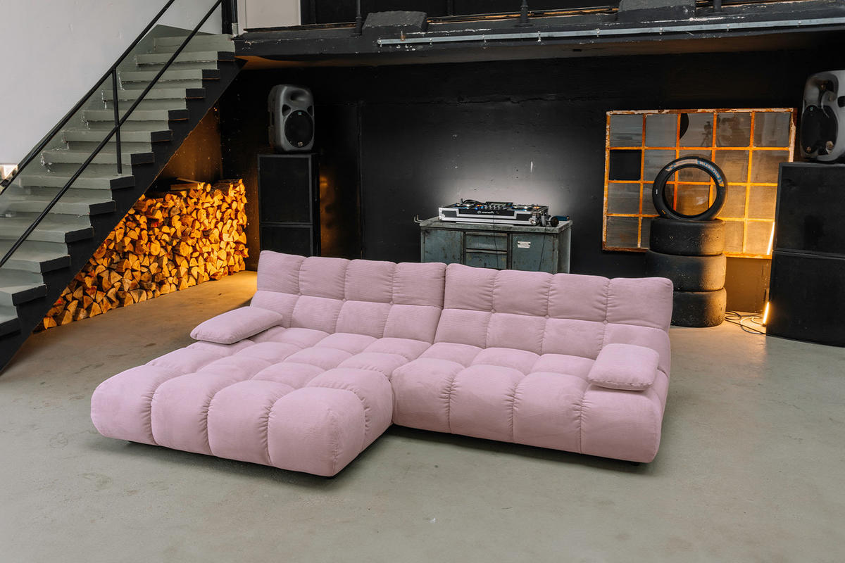 ECKSOFA VIVIEN Pink Cord - Pink/Schwarz, Kunststoff/Textil (290/178cm) - KAWOLA