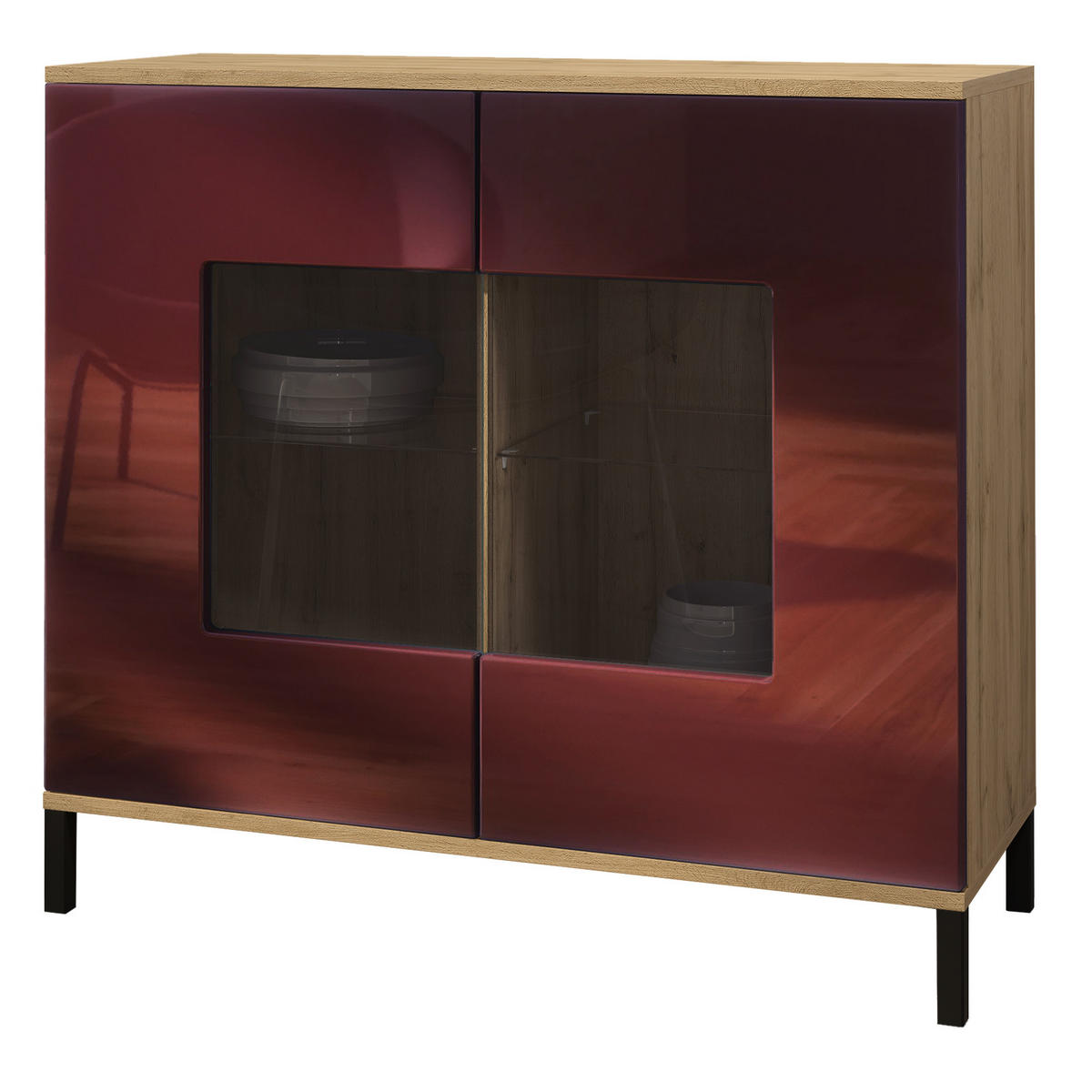 KOMMODE Grömitz Bordeaux Hochglanz - Bordeaux, Holzwerkstoff (92.5/83.5/35cm) - Vladon