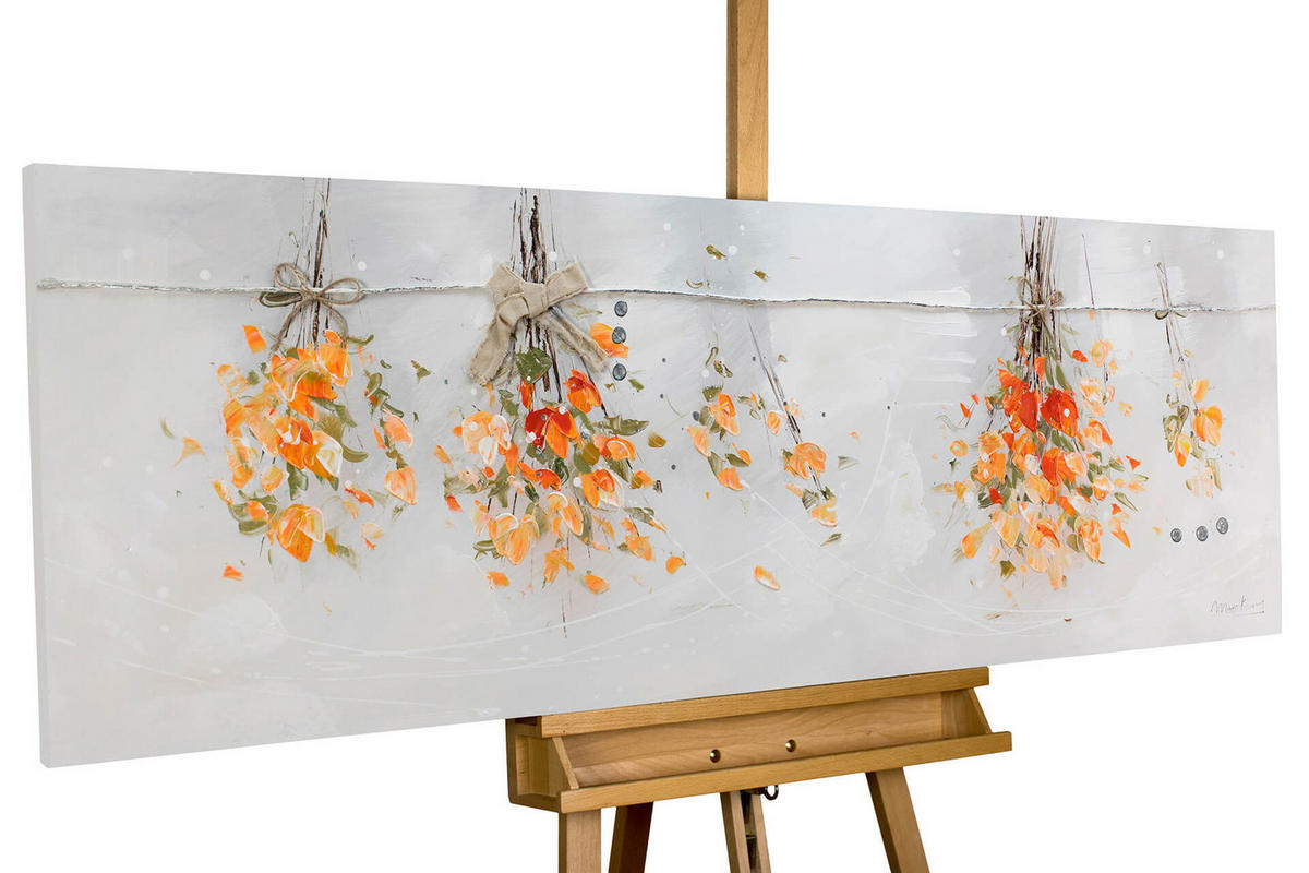 ACRYLBILD HANDGEMALT 150/50 cm - Weiß/Orange, Holz/Textil (150/50cm) - KUNSTLOFT