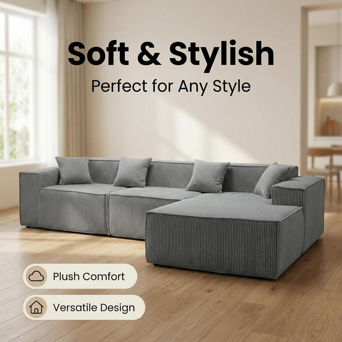 ECKSOFA 277/165.5/65.5 cm Grau mit Fußbank - Grau, Textil (279/165cm) - Oxeza