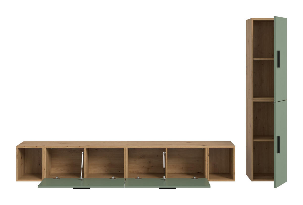 WOHNKOMBINATION THE ONE (B/H/T: ca. 259/182/34 cm) in Artisan Oak Nachbildung/Smoke Green - Eiche Artisan, Holzwerkstoff (259/182/34cm)