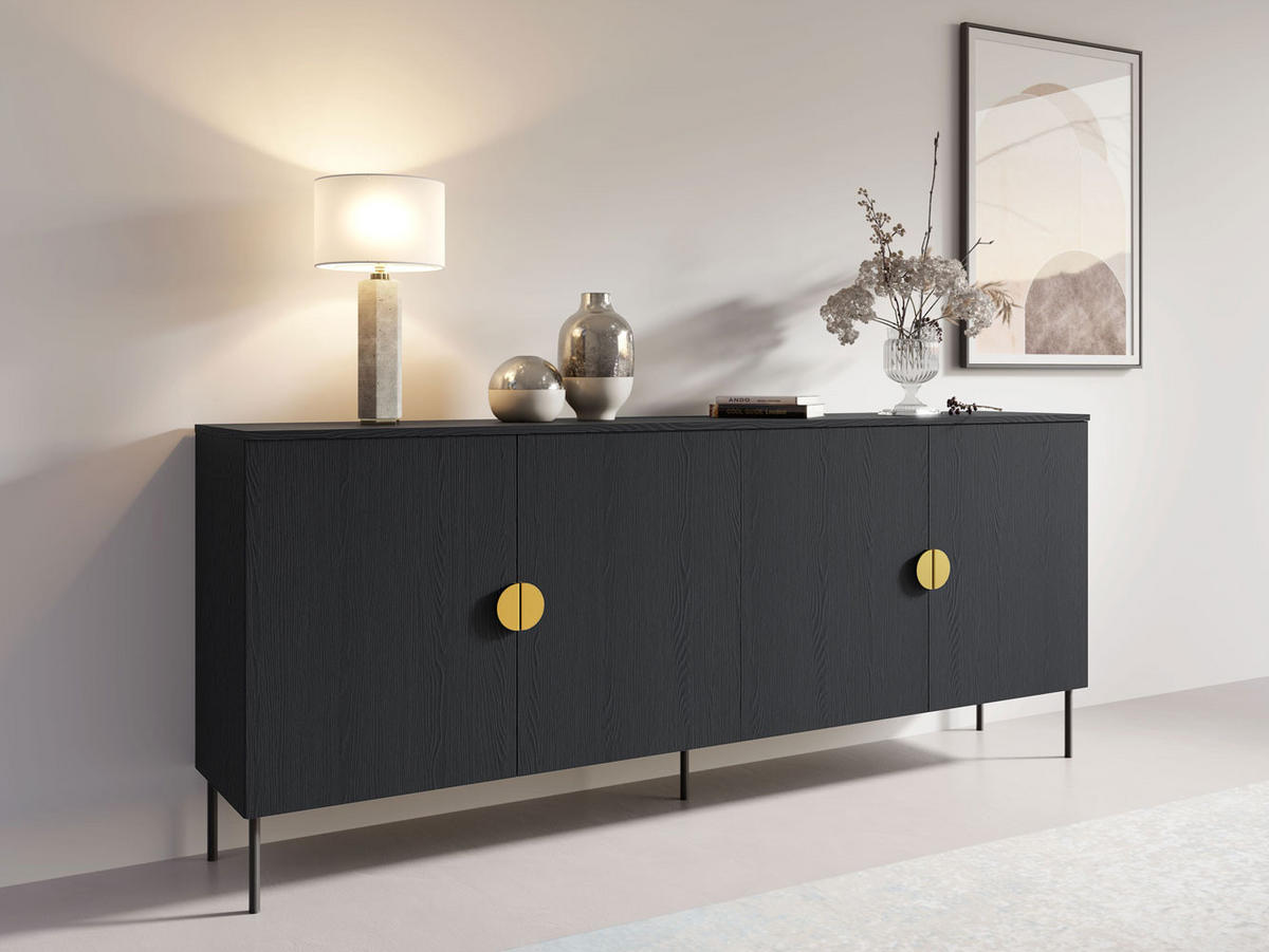KOMMODE Mond anthrazit 213 / 40 / 87cm - Anthrazit/Goldfarben, Holz/Holzwerkstoff (213/87/40cm) - Feldmann-Wohnen
