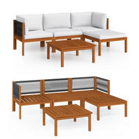 LOUNGEGARNITUR mit Auflagen und Seilrückenlehnen, aus Massives Akazienholz, in Cremeweiß, 5-teiliges Set - Creme, Holz/Textil - vidaXL
