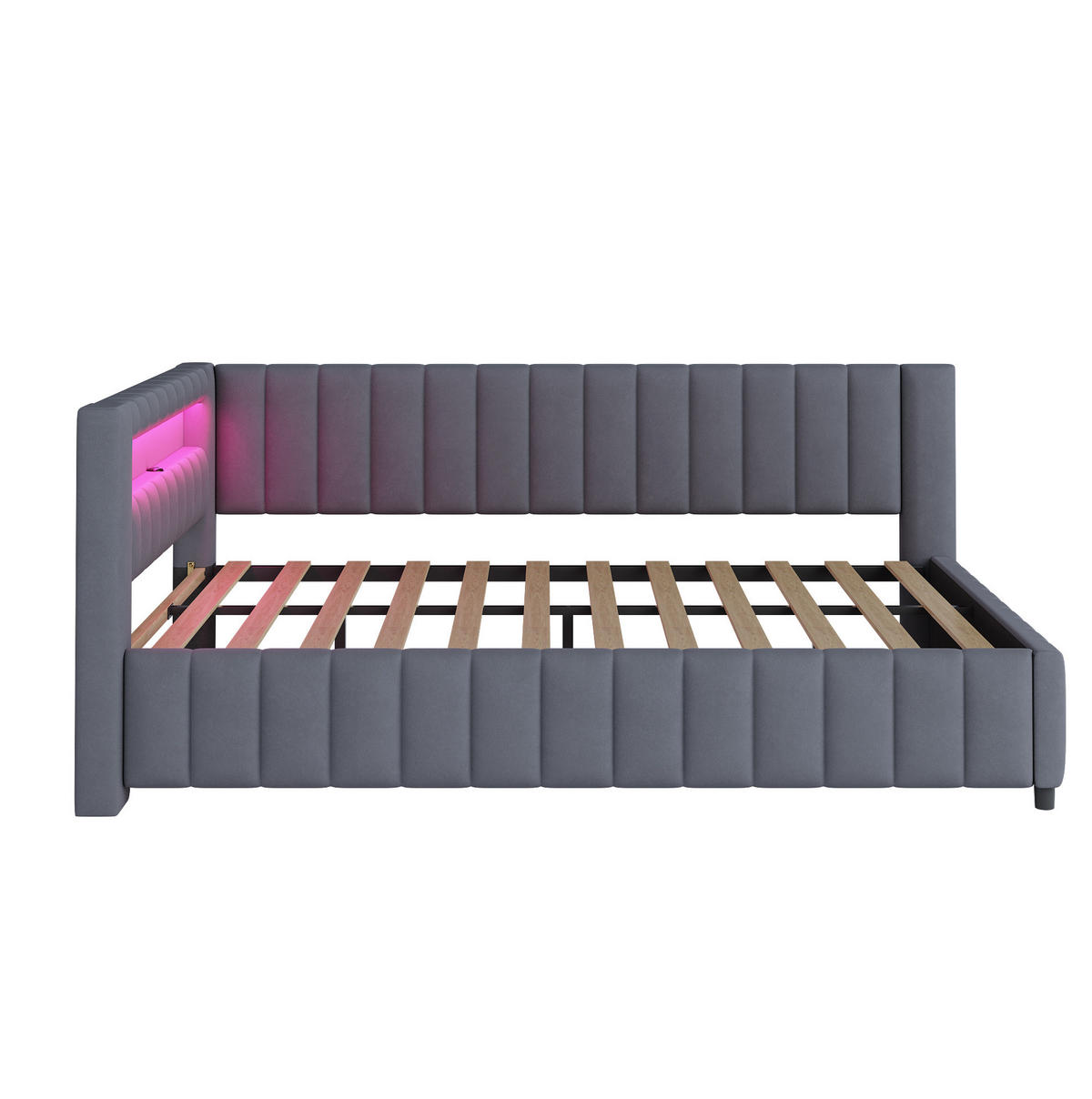 POLSTERBETT mit LED-Beleuchtung 140/200 cm in Grau mit Samtbezug und USB - Grau, Textil (140/200cm) - BEAOK