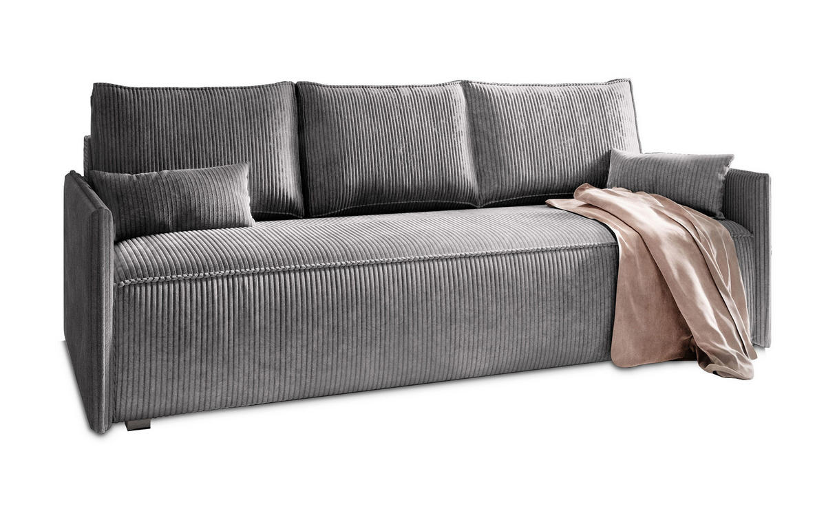 BETTSOFA MESTOR Grau Kordstoff mit Schlaffunktion - Grau, Textil (206/83/87cm) - MASSENO