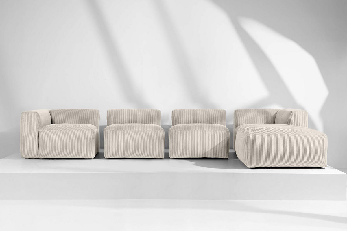 ECKMODULSOFA-RECHTS BUFFO 6-Sitzer mit extrem weicher Sitzfläche, Kordstoff, cremefarben - Creme, Textil (377/180cm) - KONSIMO®