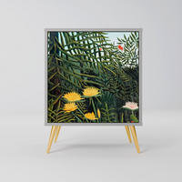 SIDEBOARD VIRGIN FOREST WITH SUNSET, Grau, 57,5x42x75,5 cm, Goldfarbene Metallfüße - Goldfarben/Multicolor, Holzwerkstoff/Metall (57.5/75.5/42cm) - SpaceRebels