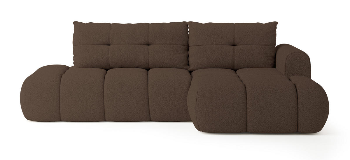 ECKSOFA FLUMA R-S Braun Boucle-Stoff mit Schlaffunktion - Braun, Holz (274/165cm) - MASSENO