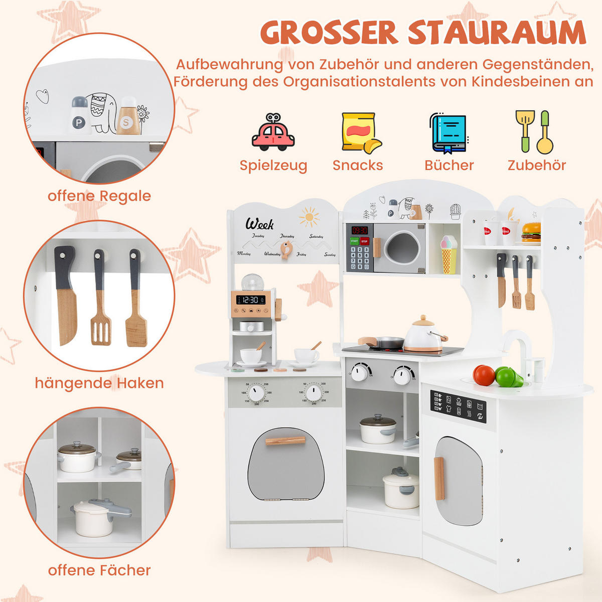 ECK-SPIELKÜCHE Weiß - Weiß, Holzwerkstoff (30/95/105cm) - COSTWAY
