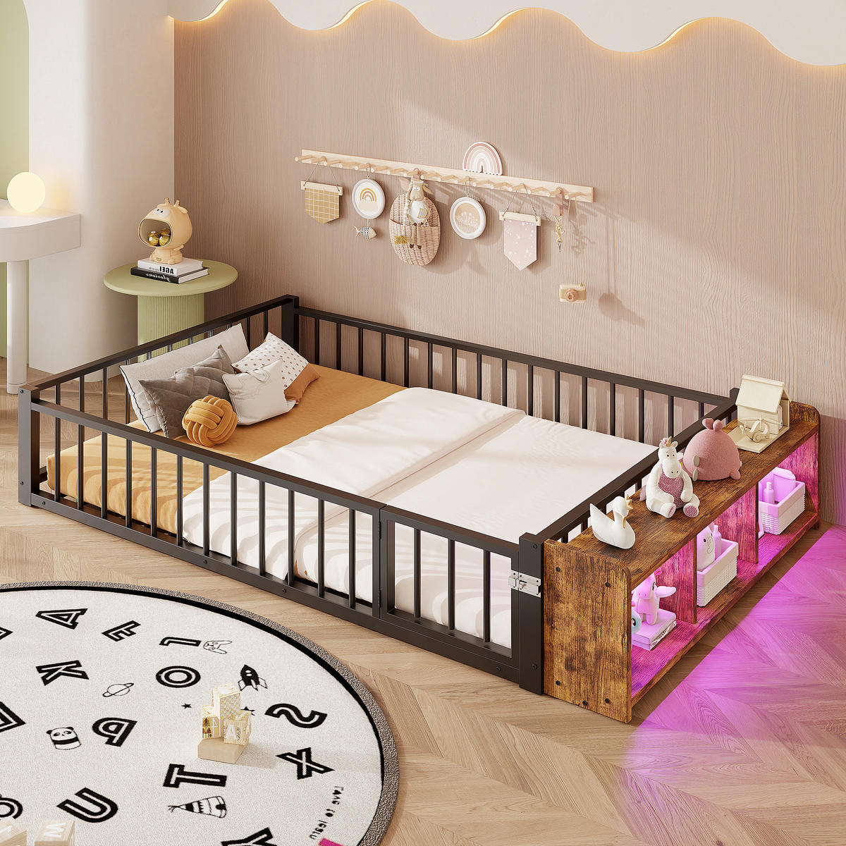METALLBETT 140x200 cm LED schwarz - Schwarz, Holzwerkstoff (140/200cm) - LEBENLANG