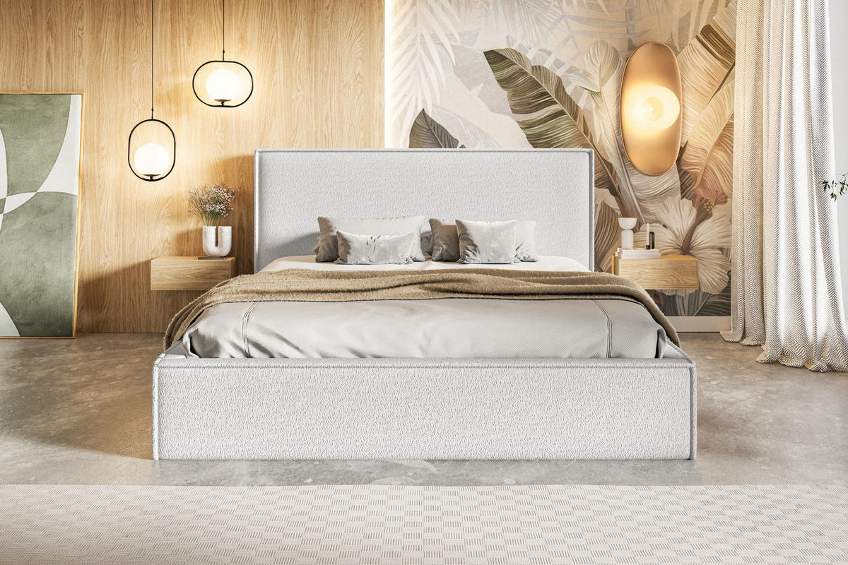 DOPPELBETT 140x200 mit Bettkasten Kyoto, Boucle, Creme - Creme, Holz/Textil (140/200cm) - Emporius