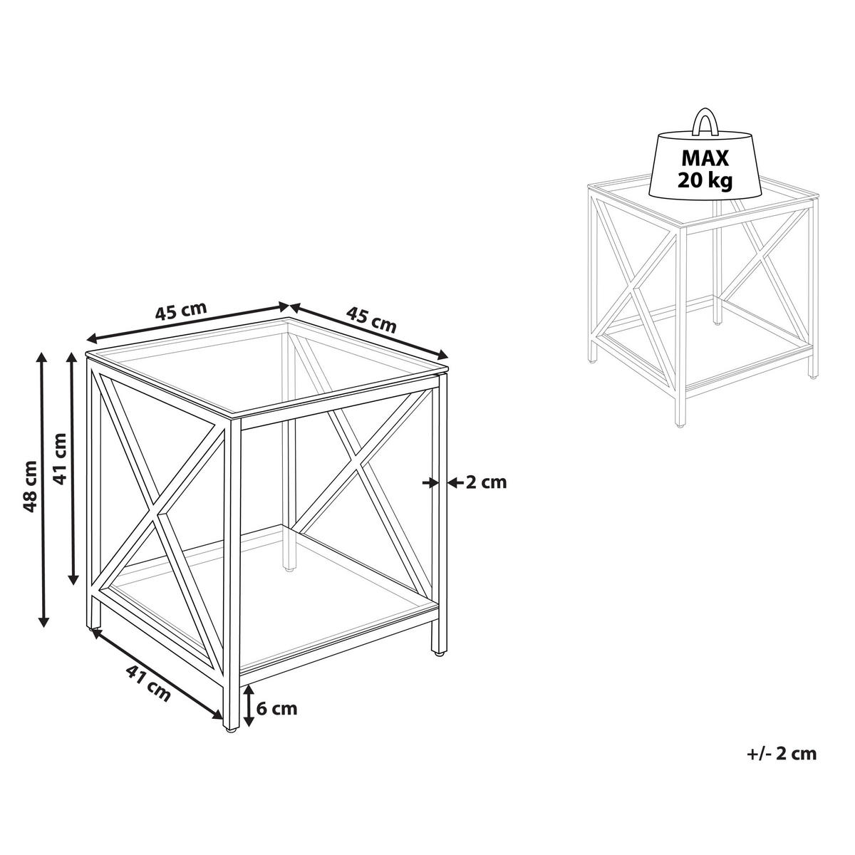 BEISTELLTISCH Glas silber quadratisch 45/45 cm Audet - Transparent/Silberfarben, Glas (45/45/48cm) - Beliani