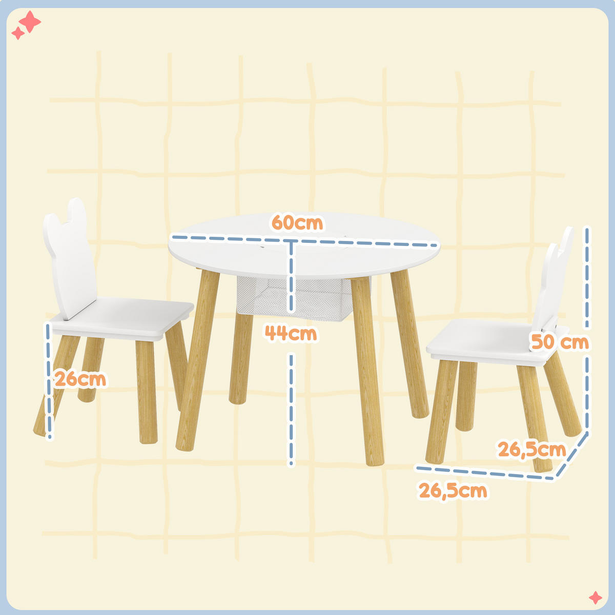 KINDERSITZGRUPPE DE-17543 Naturholz/Weiß - Weiß, Holzwerkstoff (60/44/60cm) - ComfortXL