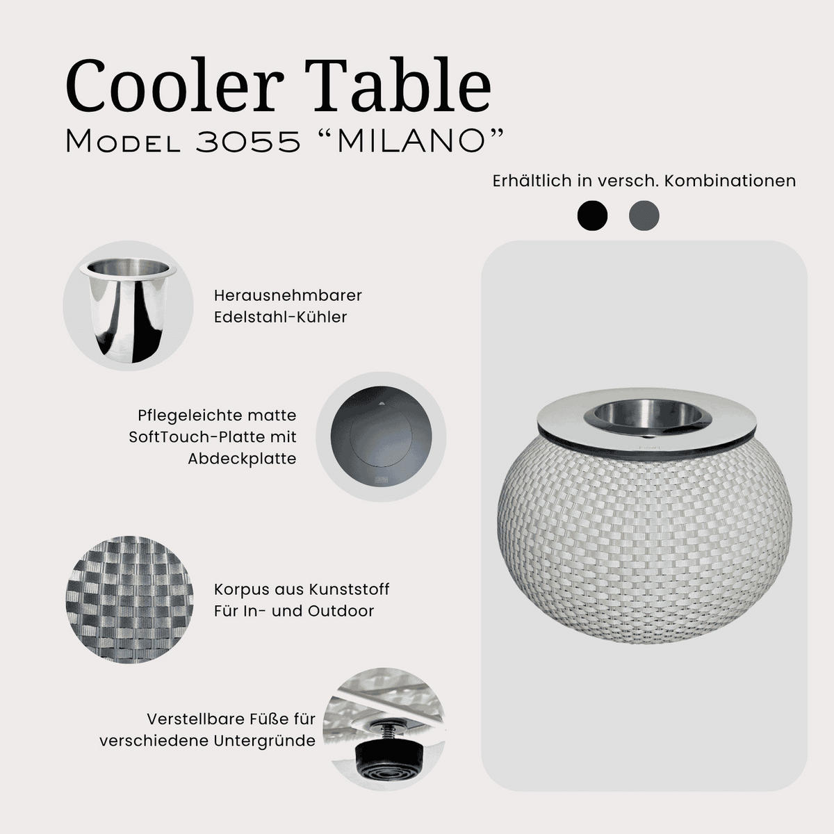 BEISTELLTISCH MIT EDELSTAHL-KÜHLER Milano Anthrazit/Champagner 40 cm - Champagner/Anthrazit, Kunststoff (55/55/40cm) - COOTAB Cooler Table