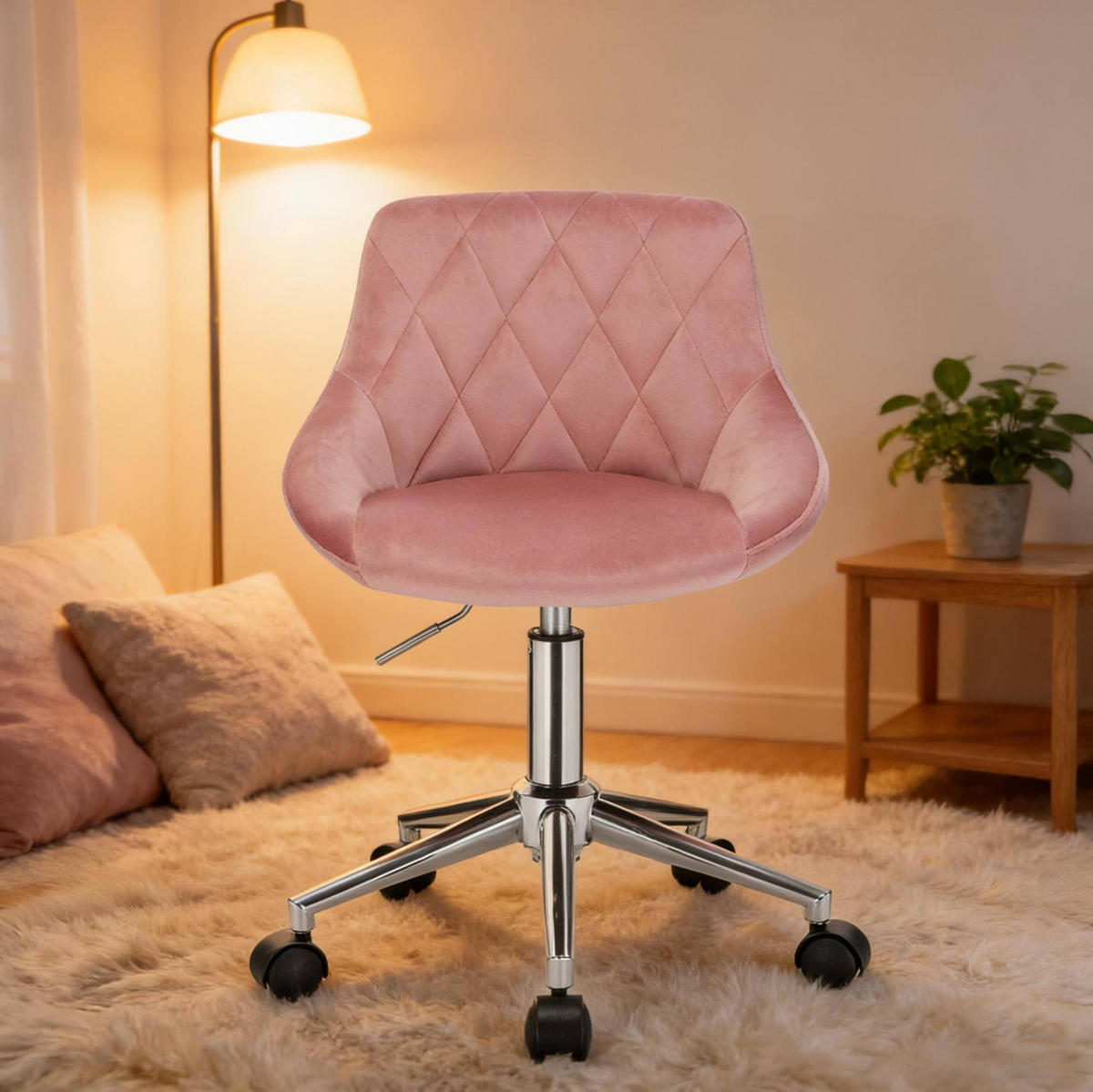 BÜROSTUHL höhenverstellbar drehbar Samt Pink - Pink, Metall (37.5/77/31.5cm) - Meubliv