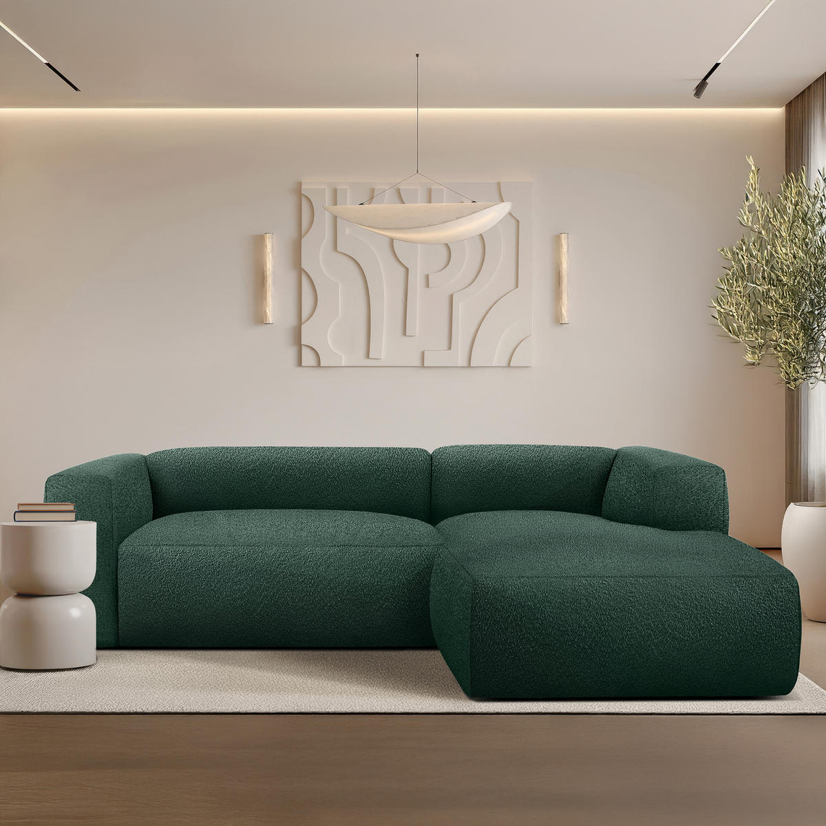 ECKSOFA LINKS BUFFO, Dunkelgrün - Dunkelgrün, Holz/Holzwerkstoff (225/176cm) - KONSIMO®
