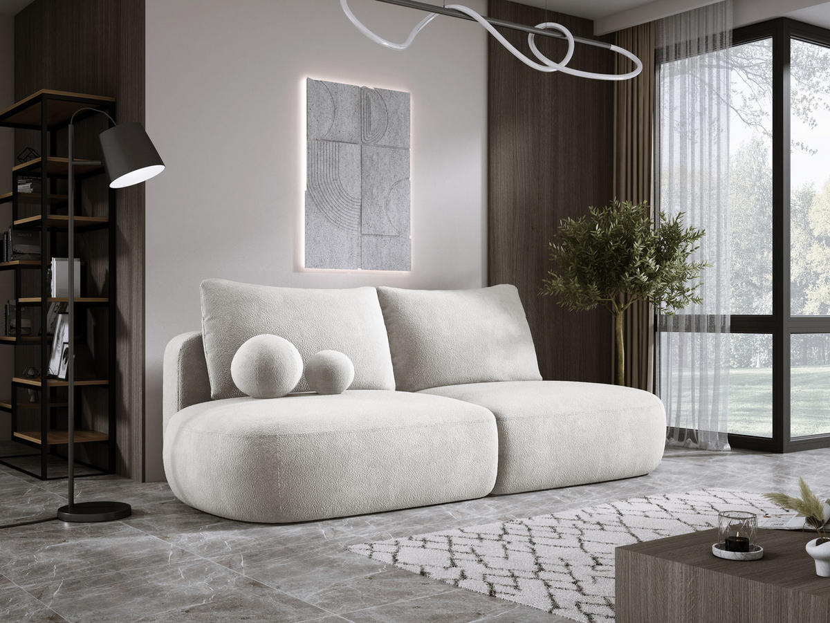 SCHLAFSOFA Moderne BABU mit Schlaffunktion – 3-Sitzer Sofa mit Bettkasten, DL-Automat, 2 Rückenkissen, 2 Zierkissen, 240x90x90 cm, Beige - Beige, Holz/Textil (240/90/90cm) - DomoHome