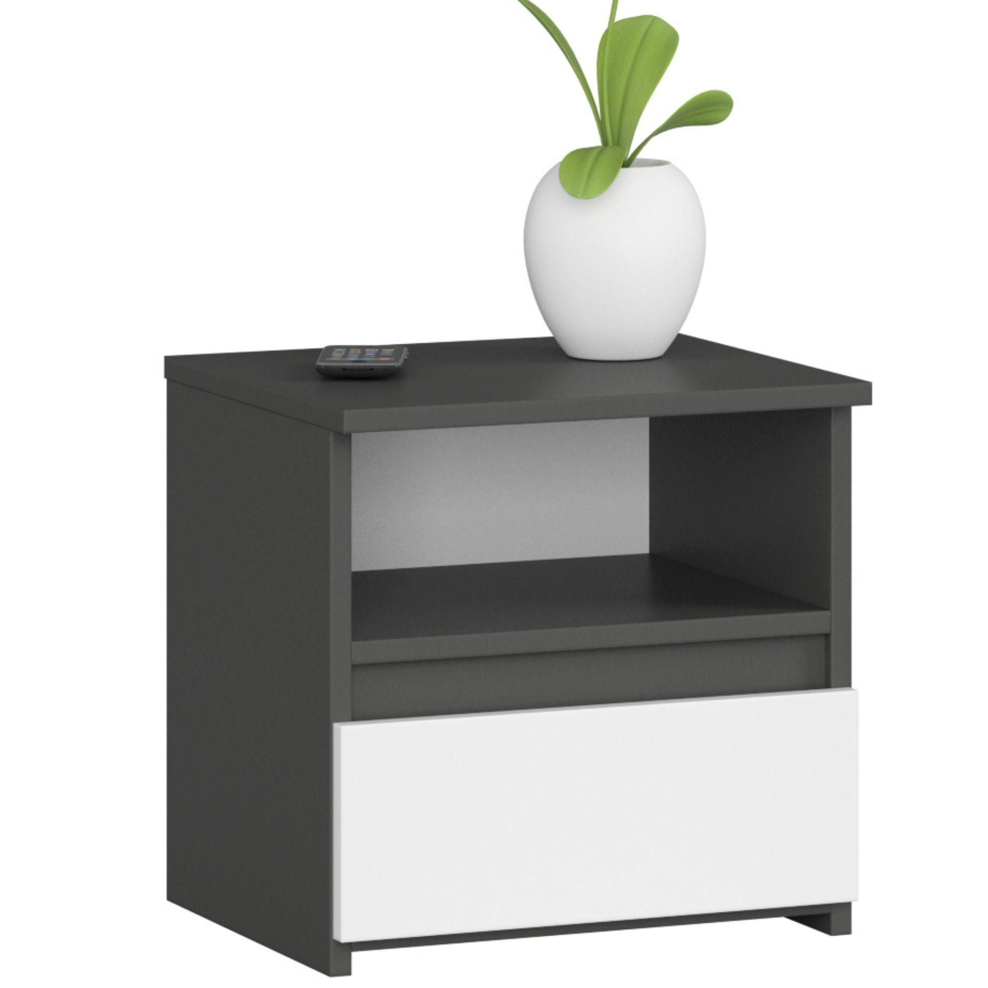 NACHTSCHRANK Grau, Weiß 40x35x40 cm - Weiß Hochglanz/Weiß, Holzwerkstoff (40/40/35cm) - Akord