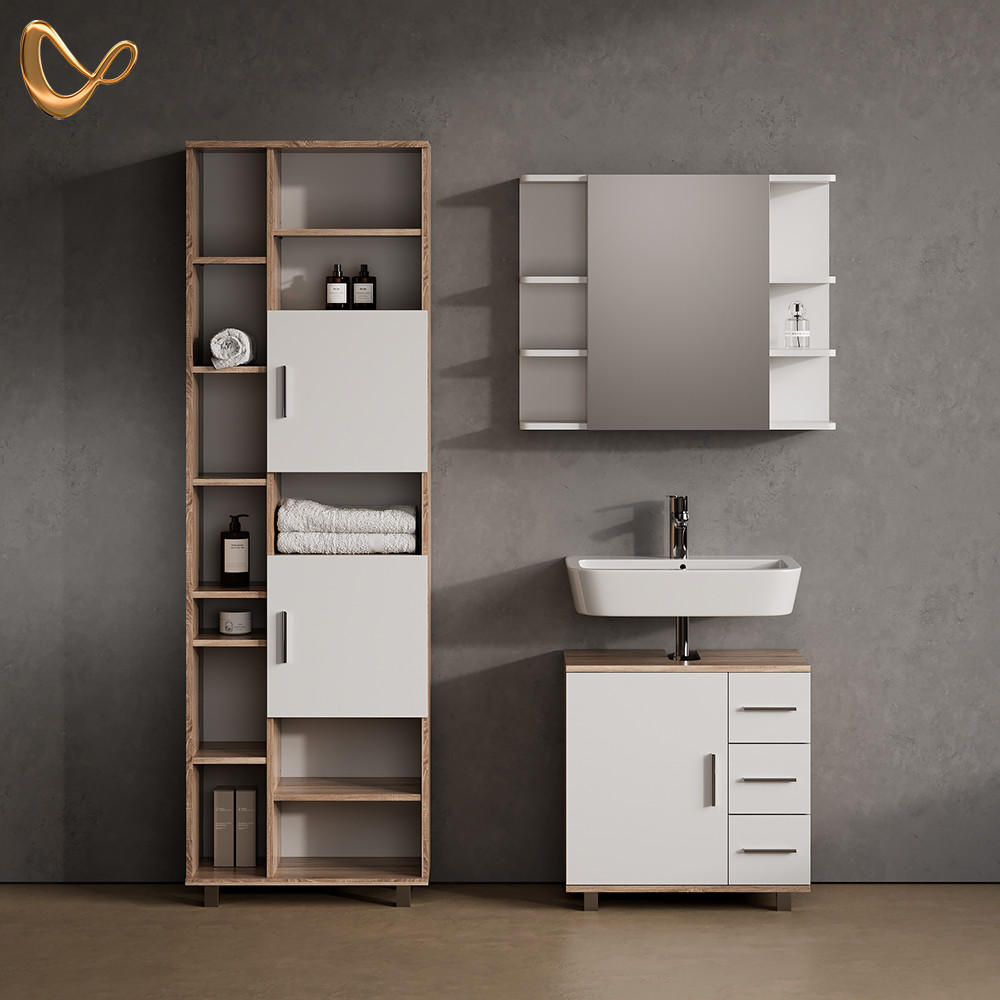 BADSCHRANK Eisak Sonoma 60 x 190 cm - Braun/Sonoma Eiche, Holzwerkstoff (60/190/30cm) - Livinity®