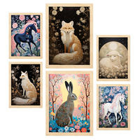 POSTER Set Mit 6 Blumentiere A3 & A4 Rahmen Aus Hellem Holz - Beige, Papier (29/3cm) - Nacnic