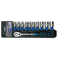 NUSS-SATZ Innensechskant, 3/8 Zoll, E-Profil, mit Knarre - Silberfarben, Metall (30/20/10cm) - BONI-SHOP