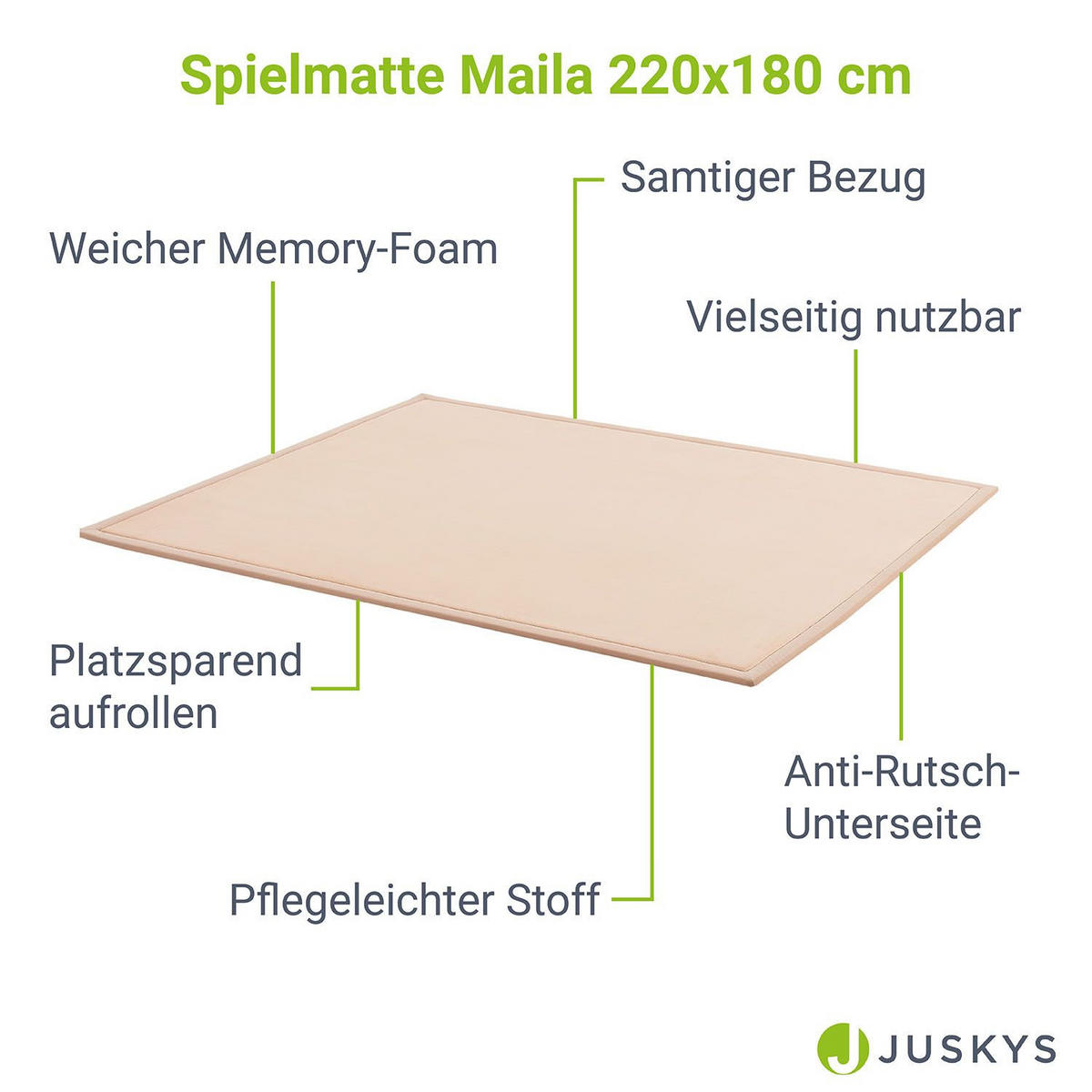 SPIELMATTE Maila beige 220 x 180 cm - Beige, Textil (180/2/220cm) - Juskys