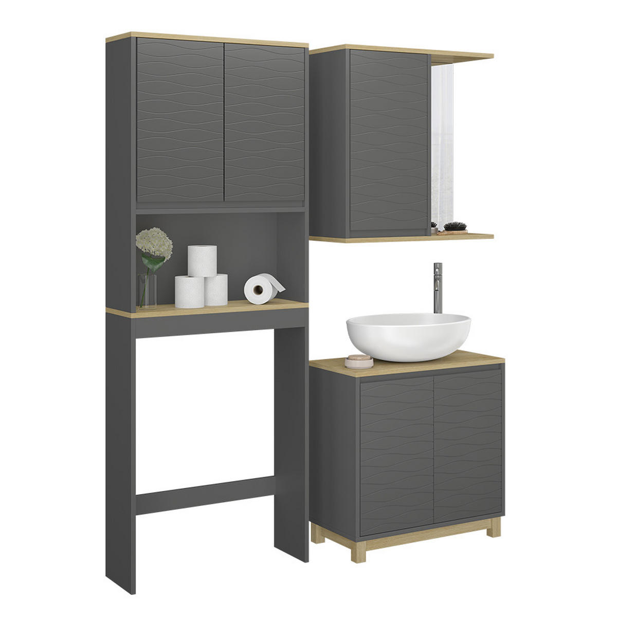 KOUPELNOVÝ NÁBYTEK Livia Antracit/dub - antracitová, kompozitní dřevo (60/60/30cm) - Vicco